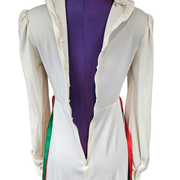 Vintage 70s Cream V-Neck Hippie Mod‎ Long Sleeve Dress Size 7 Juniors Cosplay - Picture 8 of 10